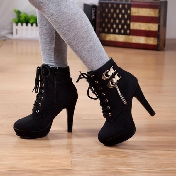 Women's Fashion High Heel Winter Ankle Boots Lace Up Platform Shoes - Shop Trendy Women's Clothing | LoverChic