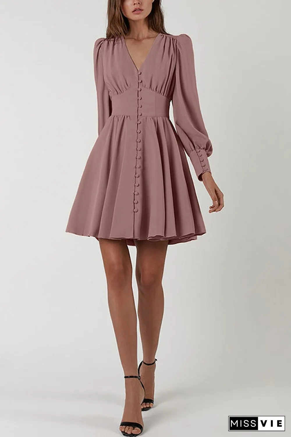 Cuff Buff Long Sleeve Button Dress