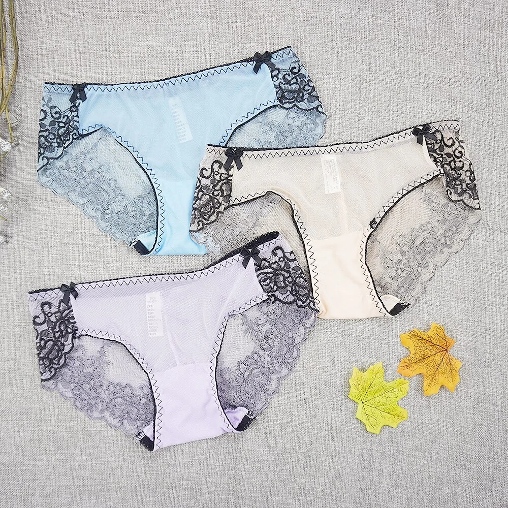 Billionm Embroidery Underwear Erotic Women Panties Lady Lace Sexy Transparent Briefs Mesh Underpants Shorts Panty
