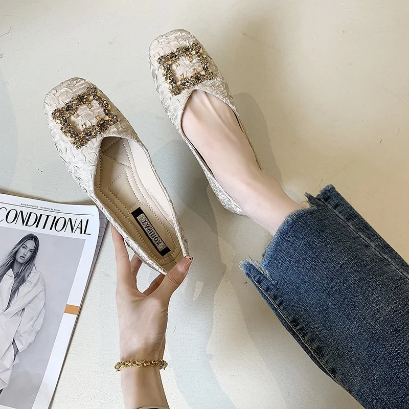 Yyvonne Head Flat Sole Women's Evening Wind Gentle Women's Spring And Autumn Soft Bean Shoes Shallow Mouth Water Drilled Pregnant Women's Shoes