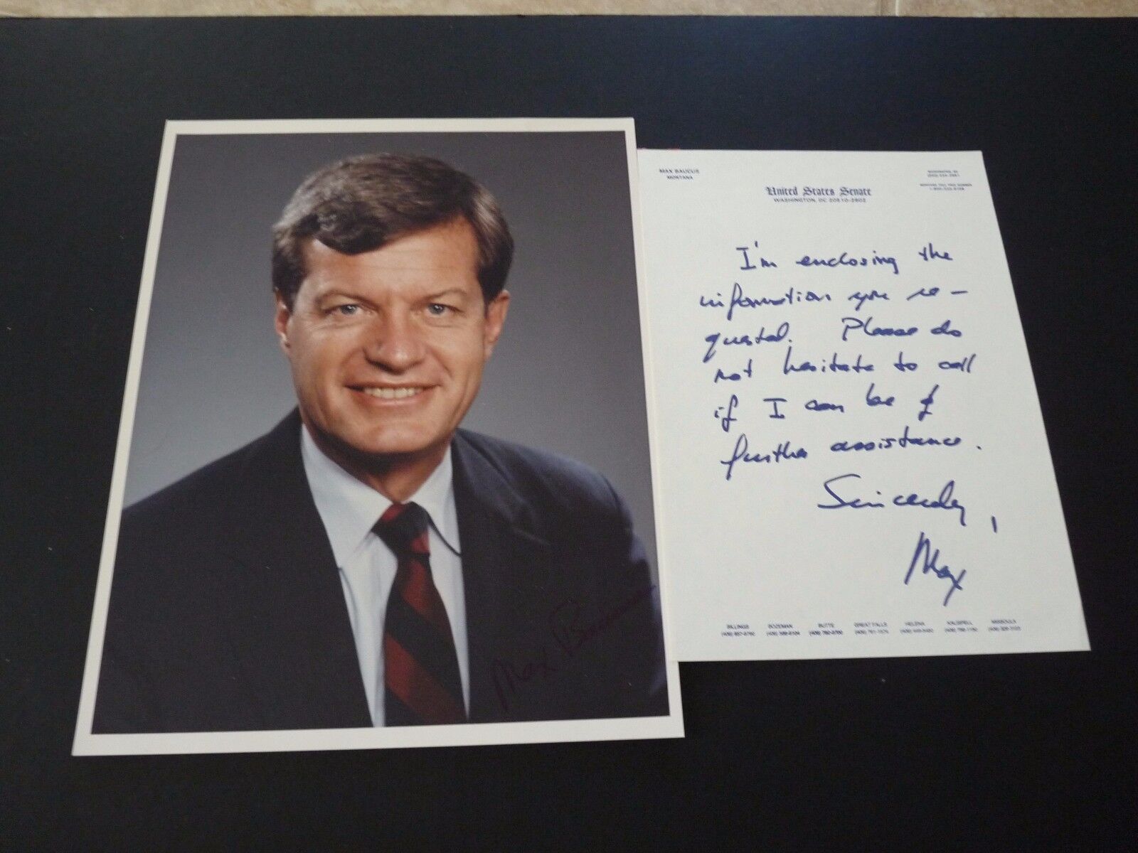 Senator Max Baucus Autographed Signed 8X10 & Letter Photo Poster painting PLEASE READ