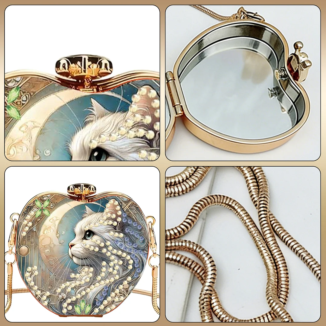 Cat Moon DIY Acrylic Love Diamond Art Painting Card Case Wallet with Chain Small Diamond Painting Crossbody Bag for Adults Women Girls Gift