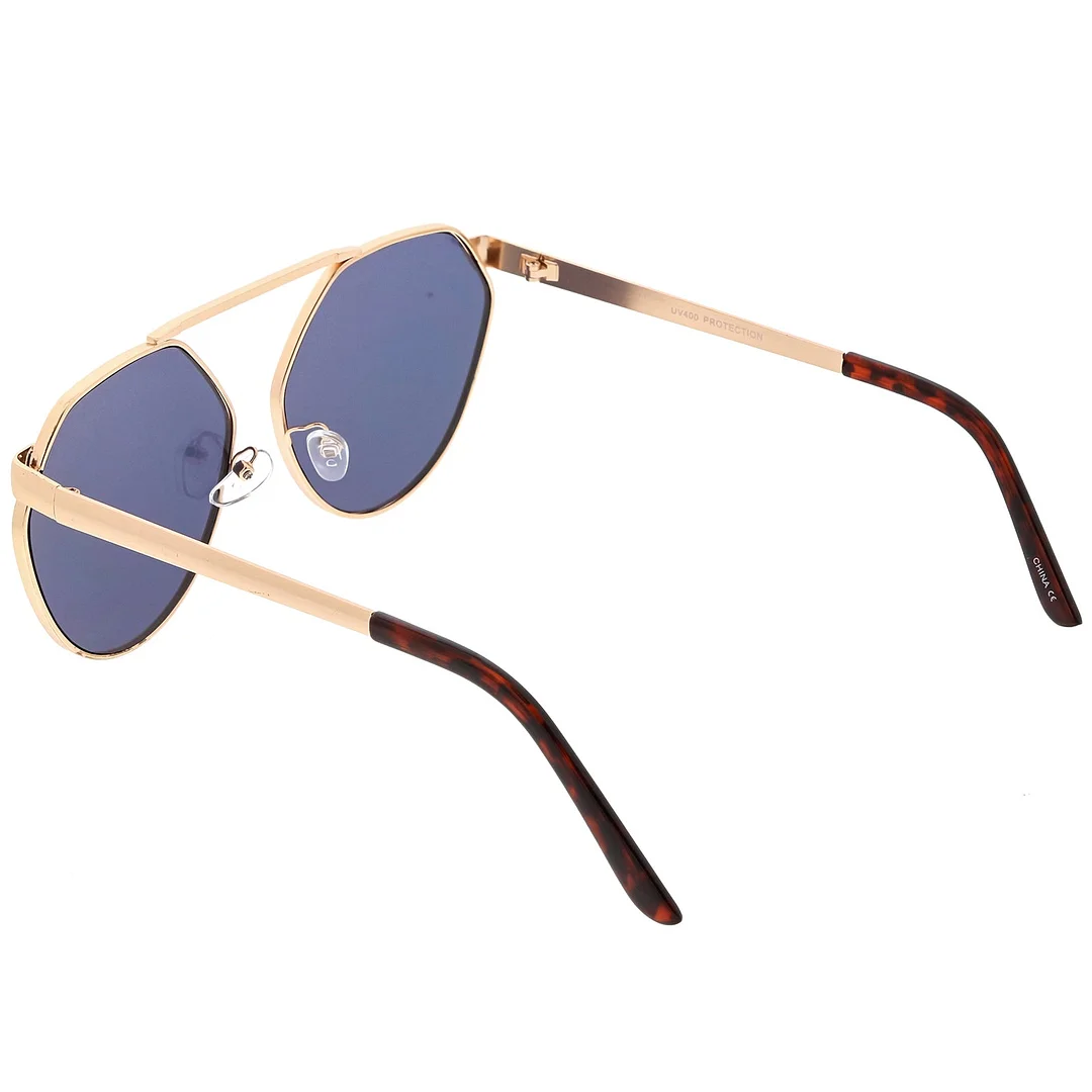 Oversize Geometric Metal Aviator glasses With Mirrored Flat Lens 60mm