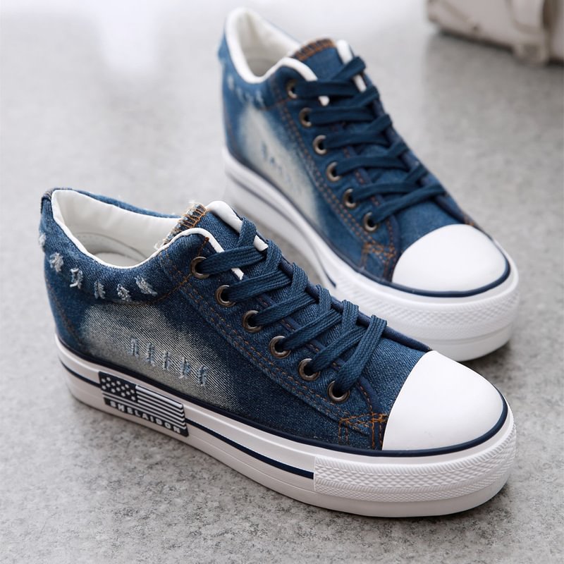 2021 spring and summer single shoe Korean version of canvas shoes in the thick bottom of the high cowboy shoes students casual women cloth shoes-PABIUYOU- Women's Fashion Leader