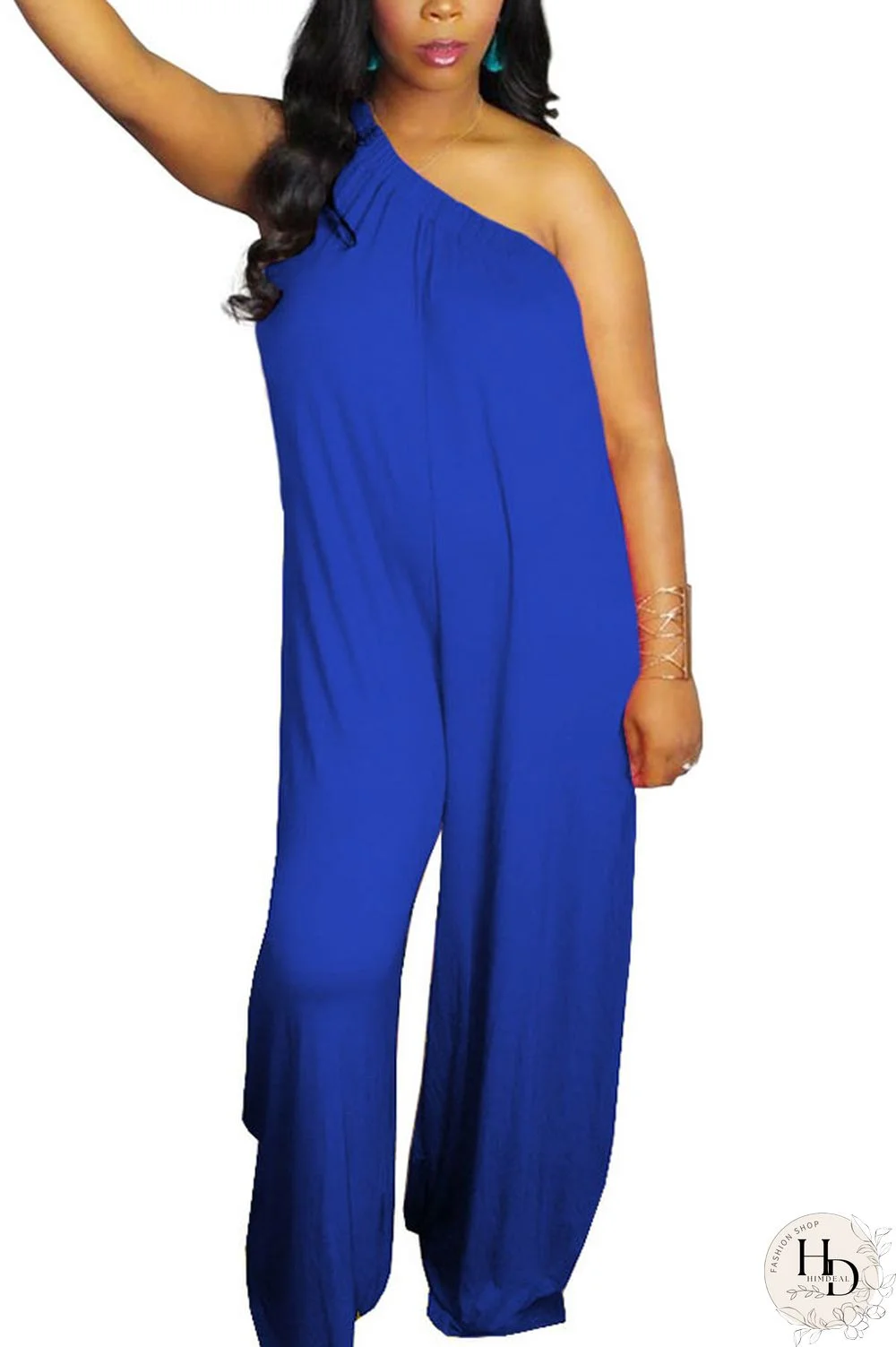 rose red Fashion Sexy Patchwork Solid Polyester Sleeveless one shoulder collar Jumpsuits