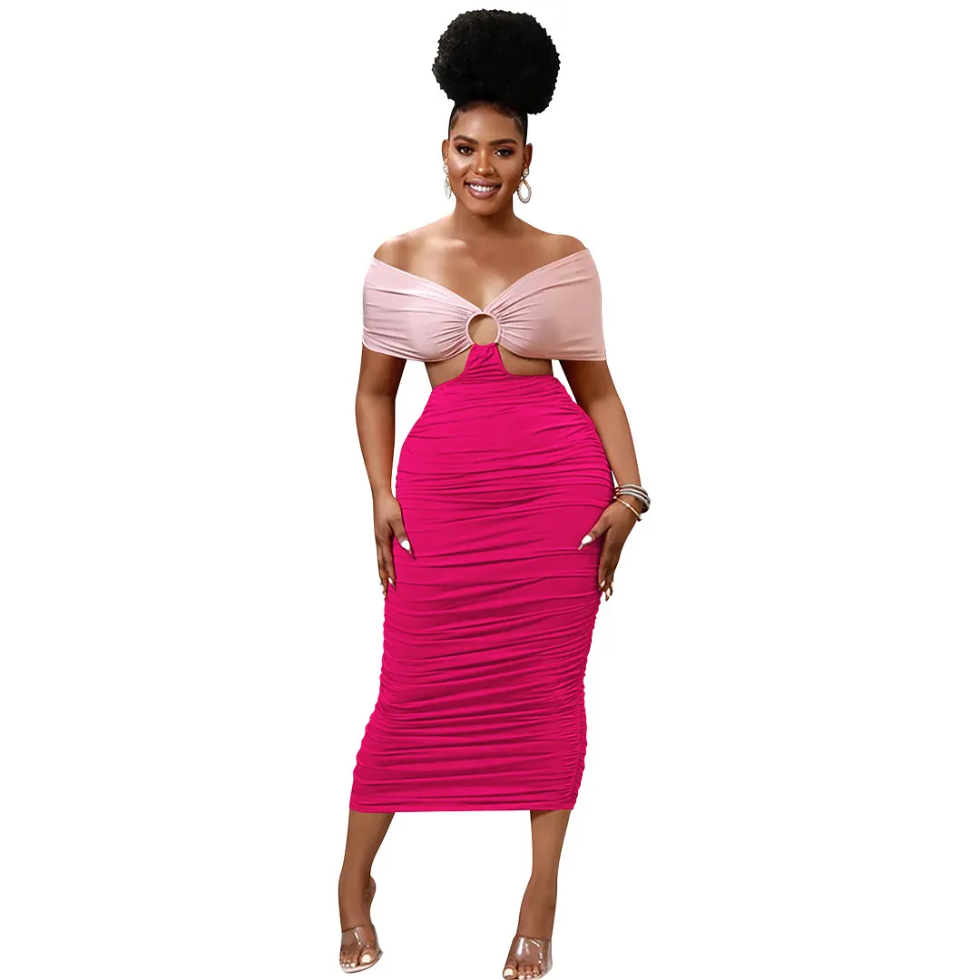 Churchf Churchf Fashion Women's Casual Tight Back Hollow Out Pleated Dress Women's Wear