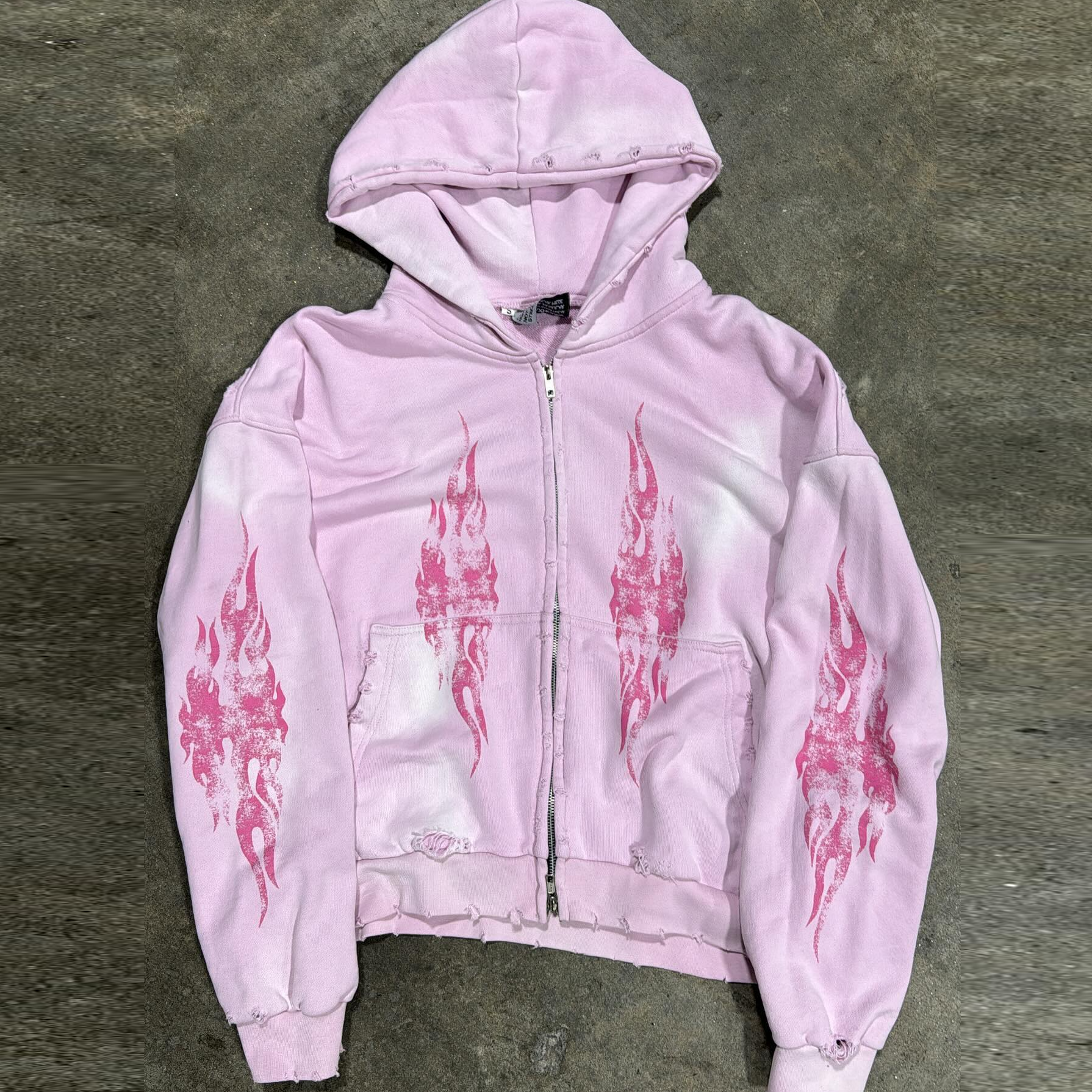 Casual ripped zipper print hoodie