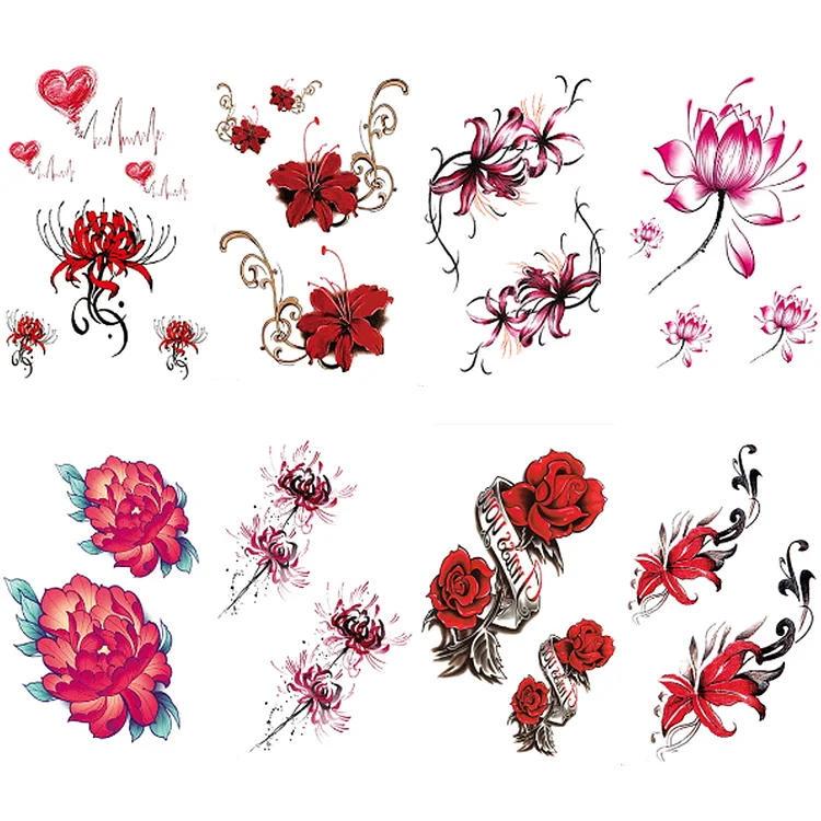 8 sheets 3D Waterproof Floral for women Rose Hand Back arm Temporary Tattoo Sticker