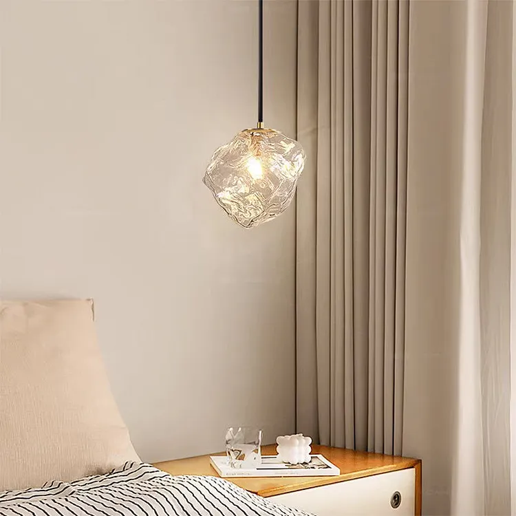 Modern Minimalist Metal Glass Ice Cube 1-Light Pendant Light For Bedside