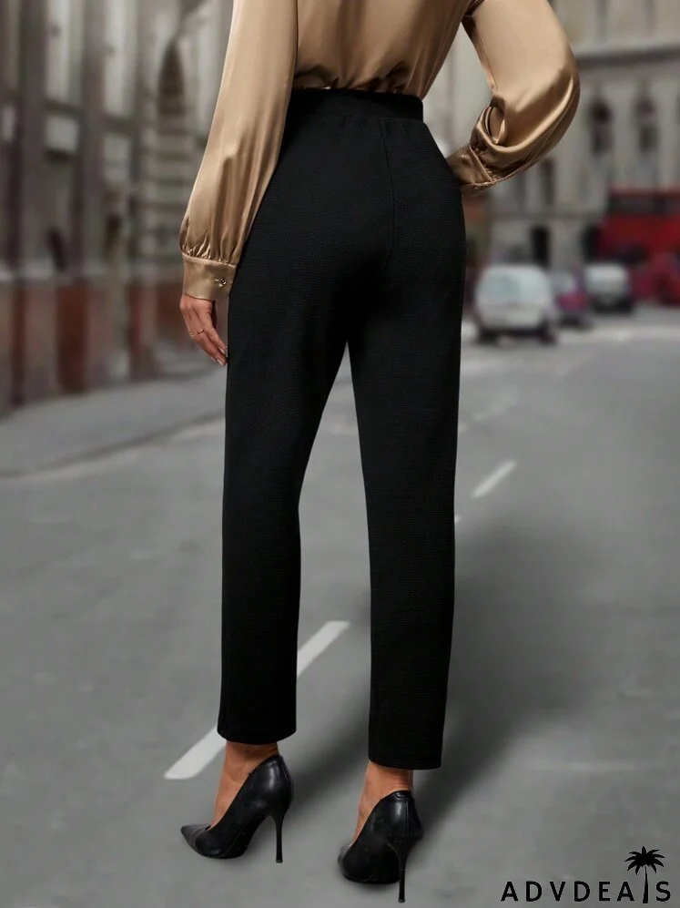 Button Detail Slant Pocket Suit Pants