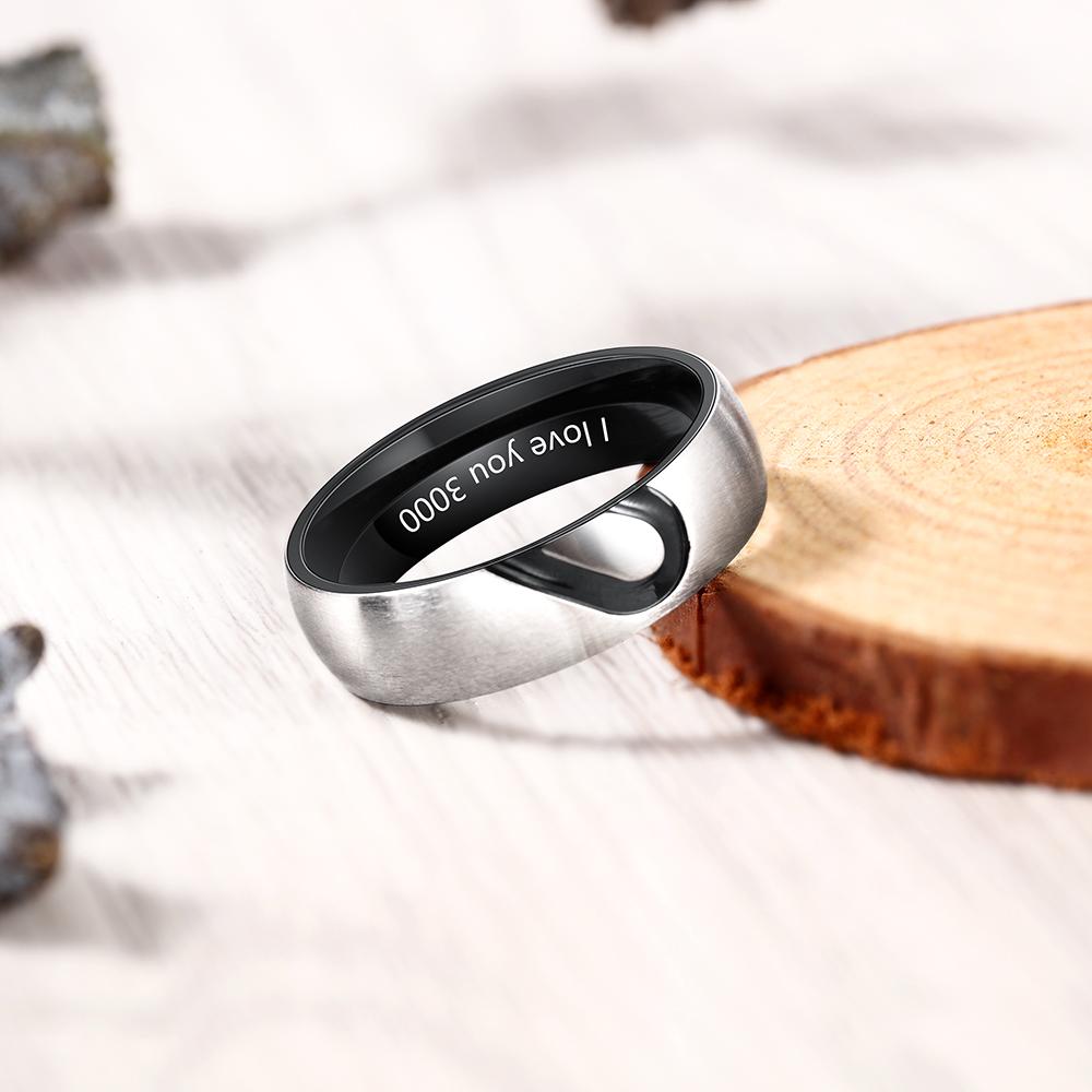 To My Man Ring Set Promise Ring for Couple Heart Matching Ring Engraving Text Black Personalised Ring for Him-Jessemade AU