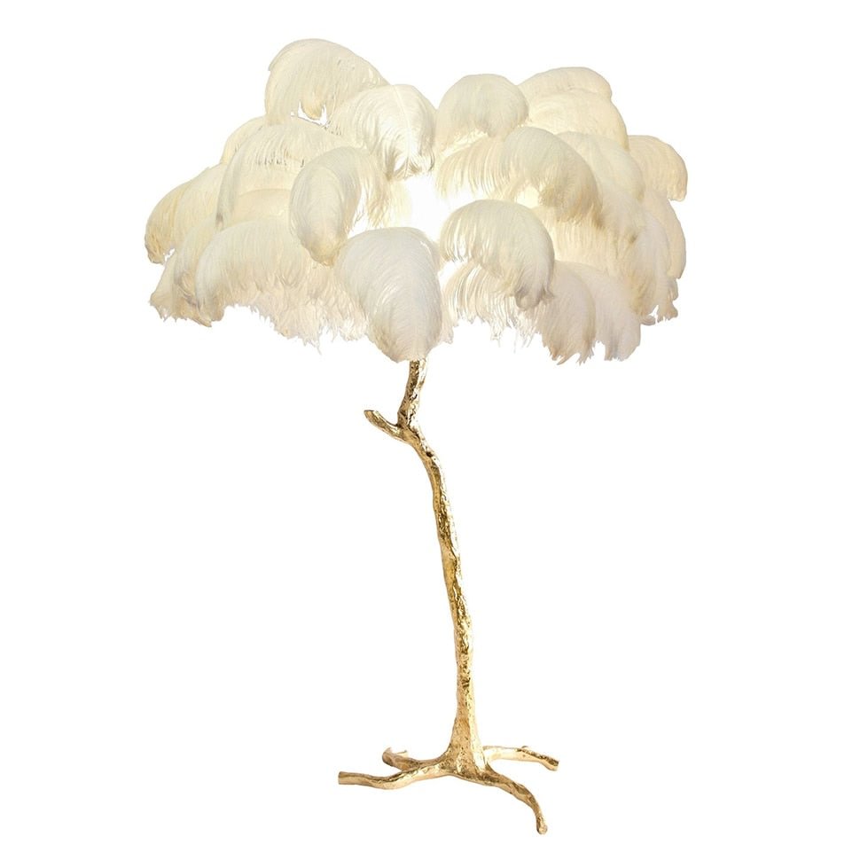 Nordic LED Floor Lamp Ostrich Feather Lamp Light Modern Copper Floor Light Living Room Hotel Floor Light Removable Lamp Body