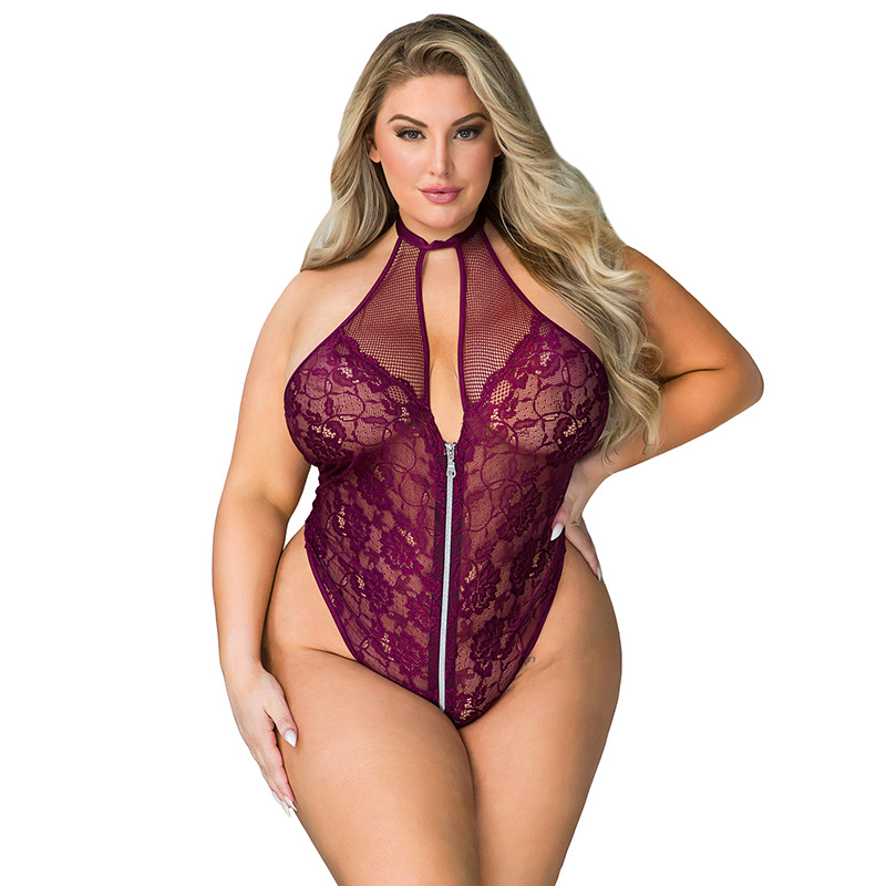 Lovingerie - Plus Size Women's Erotic Lingerie Hanging-neck Backless Faux Leather Sexy Open-chest One-piece