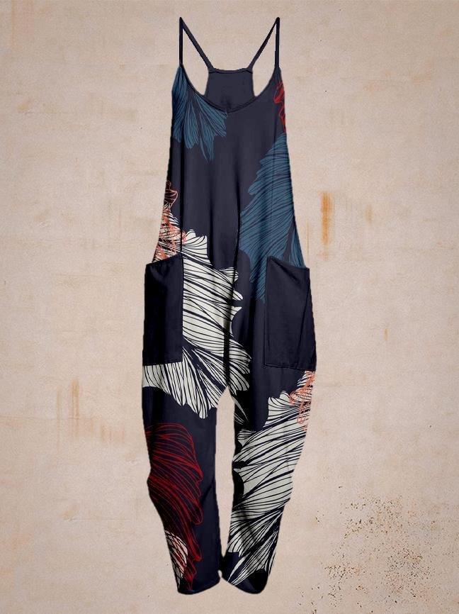 Women's Leaf Print Sleeveless Jumpsuit Harem Pants