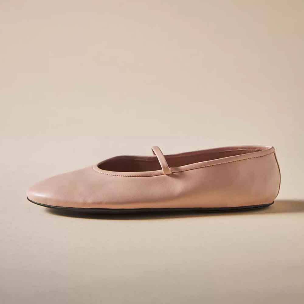 Pink Vegan Leather Round Toe Slip-On Mary Jane Ballet Flats Nicepairs