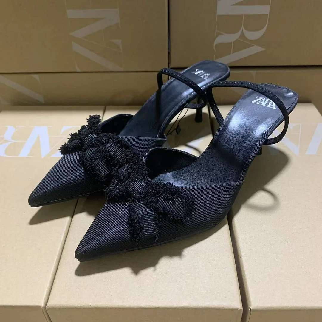 Breakj Breakj Home 2025 New Women's Shoes Black Low Heel Temperament High Heels High-Heeled Shoes Behind The Shallow Mouth Trip Single Shoes