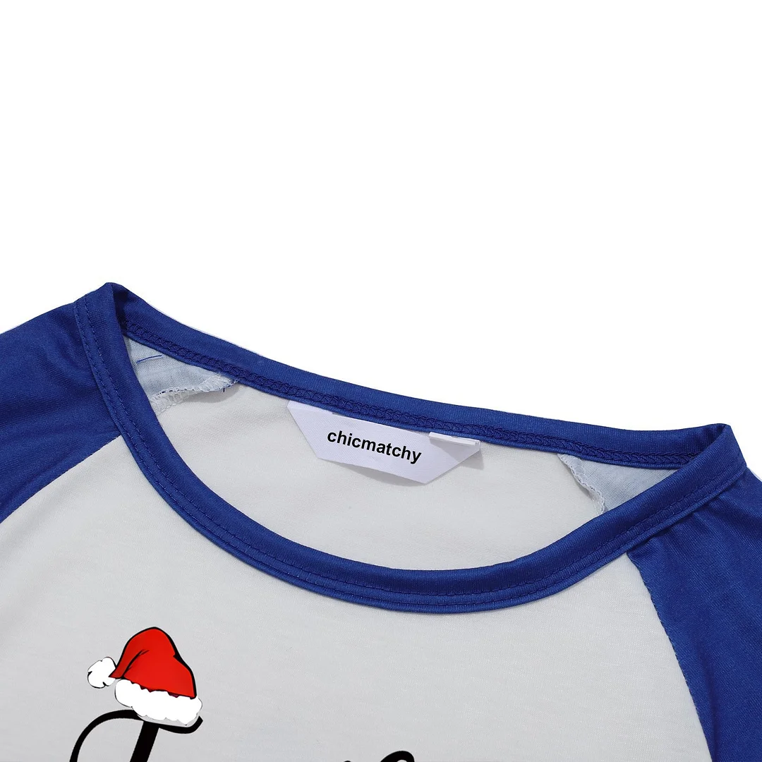 "Family Christmas" 2024 Letter Print Blue & Black Plaid Family Matching White Pajamas With Dog