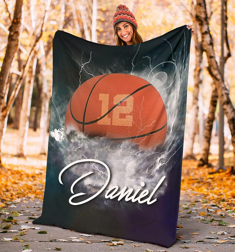 Personalized Basketball Blanket, Basketball Boy Sherpa Fleece Blanket | BKKid689