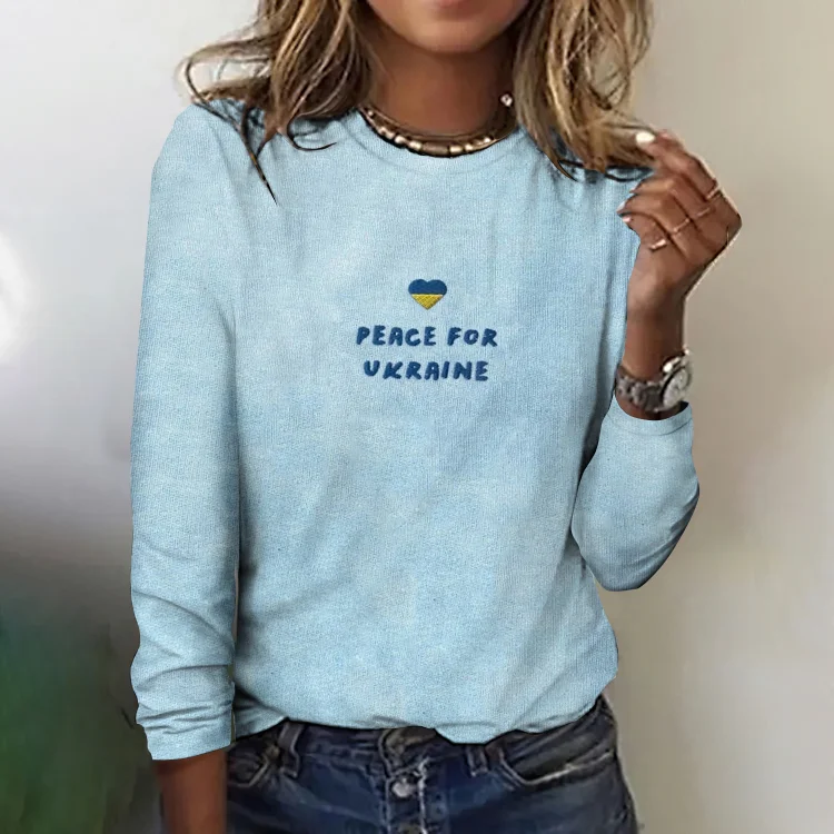 Simpfit Damen Peace Dor Ukraine Langarm T-Shirt mit Stickerei