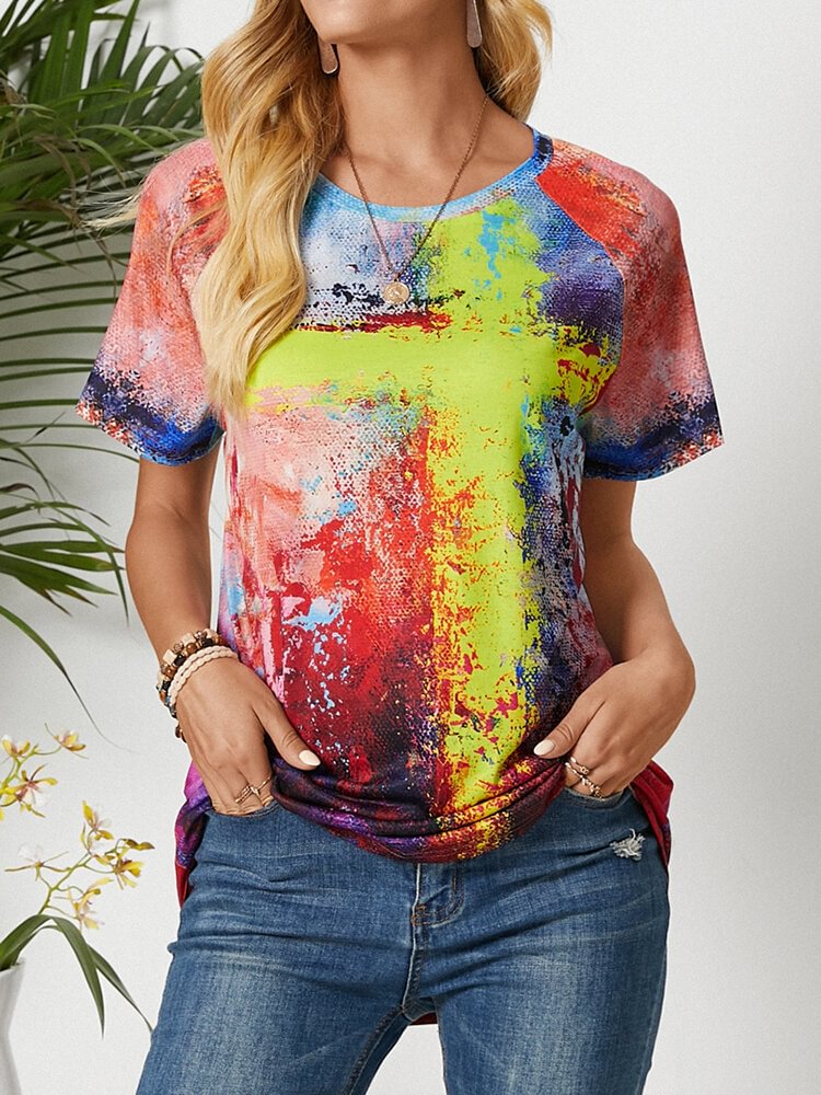 Short Sleeve O neck Graffiti Print Casual Women T Shirt P1847681