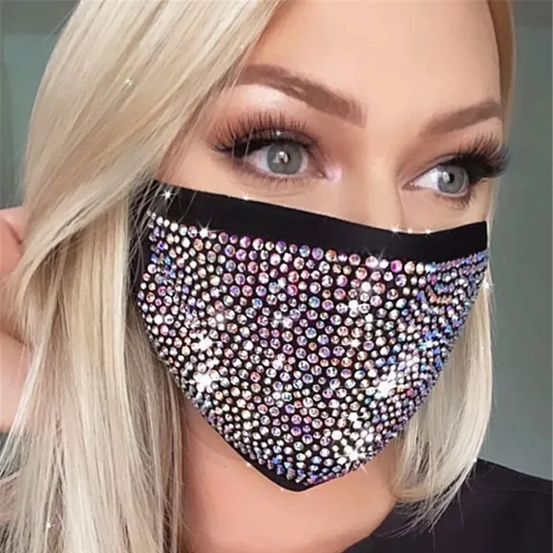 Black Silver Fashion Casual Patchwork Hot Drill Mask | EGEMISS