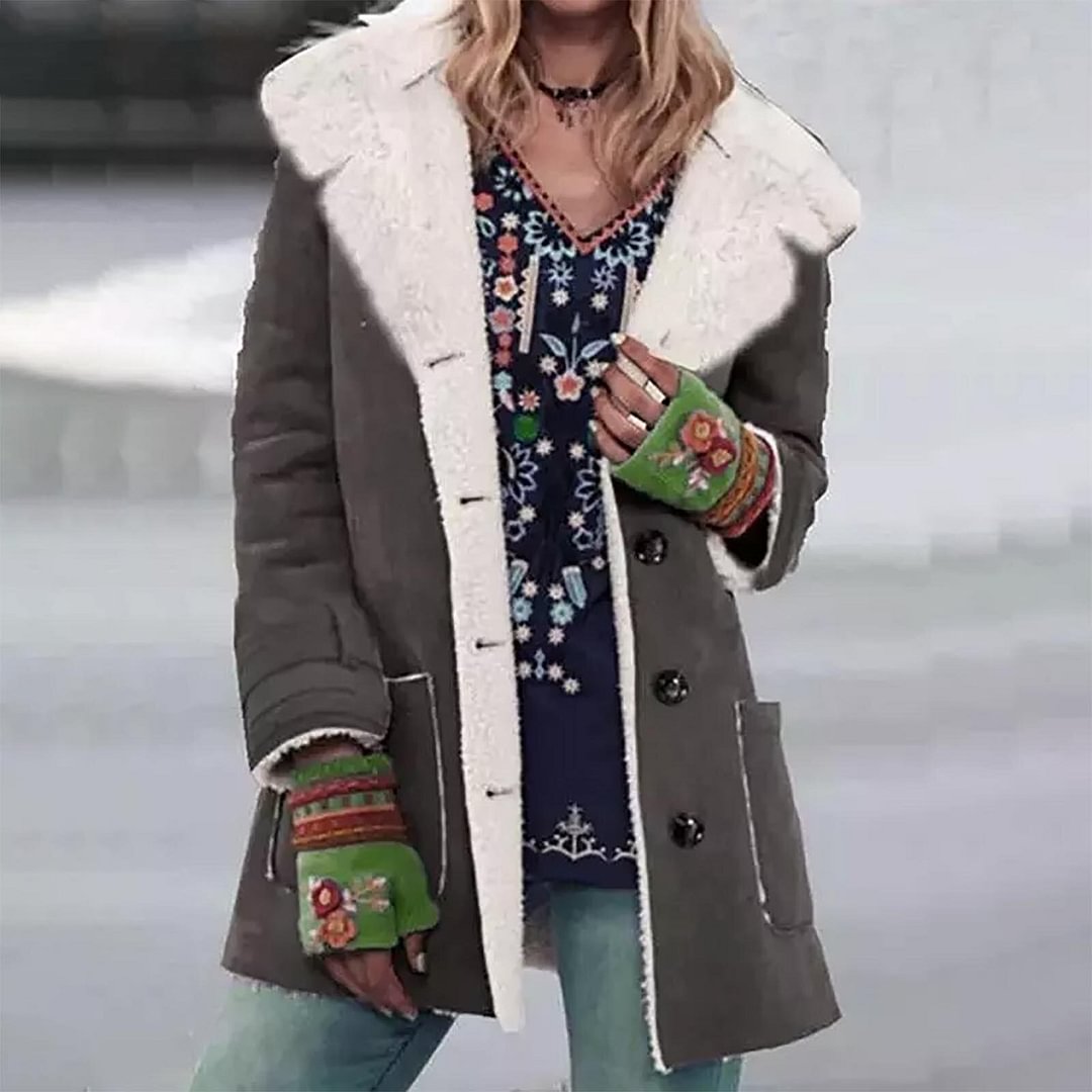 Casual Plush Lapel Winter Long Sleeve Coat