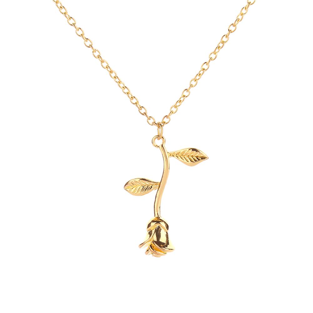 

Rose Flower Pendant Necklace Simple Clavicle Chain Jewelry Gifts (Gold, 501 Original