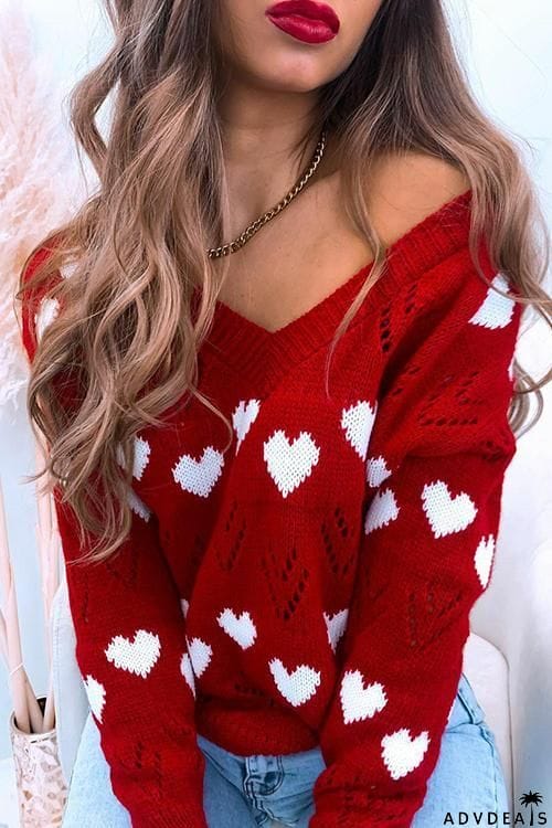 Heart Hollow V Neck Sweater