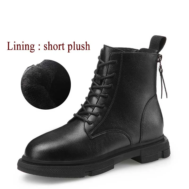 Fashion Boots Women Platform 2021 Autumn Winter Warm Leather Zipper Short Boots Female Motorcycle Martin Boot Botas Mujer Black