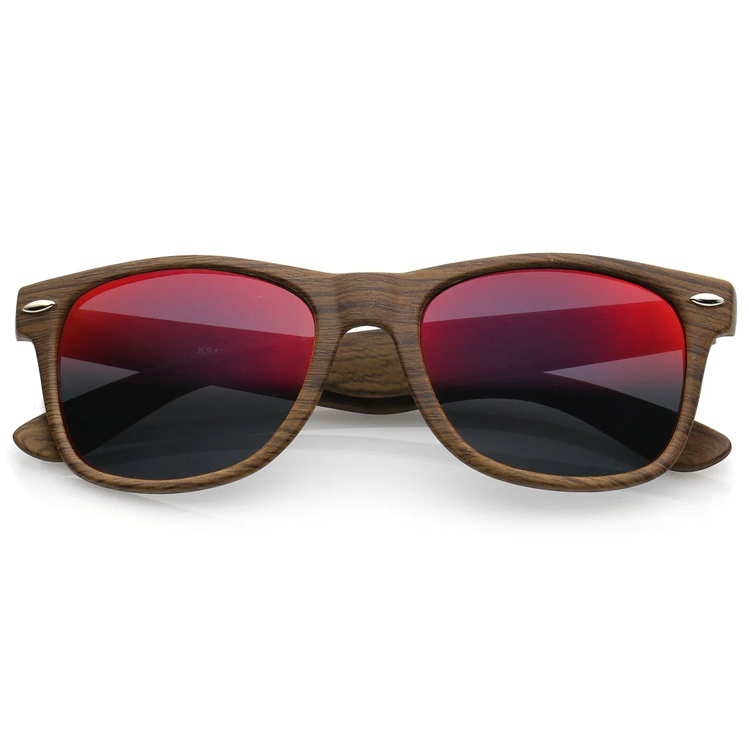 Classic Wood Printed Colored Mirror Square Lens Horn Rimmed glasses 54mm