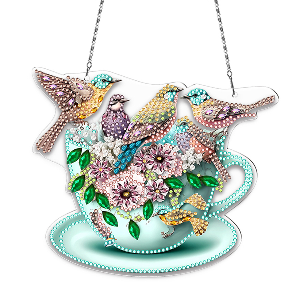 Acrylic Special Shape Bird Cup 5D DIY Diamond Painting Hanging Pendants