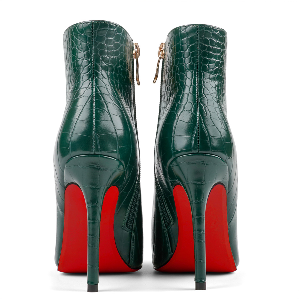 90mm Women's Ankle Boots Middle Heels Pointed Toe Stiletto Red Bottom Croc Boots-MERUMOTE