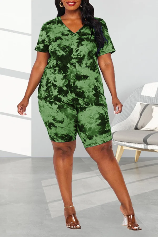 Camouflage Print Plus Size Shorts Set