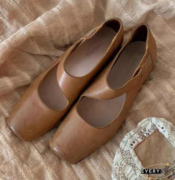 Coffee Hollow Out Pointed Toe Splicing Chunky High Heels