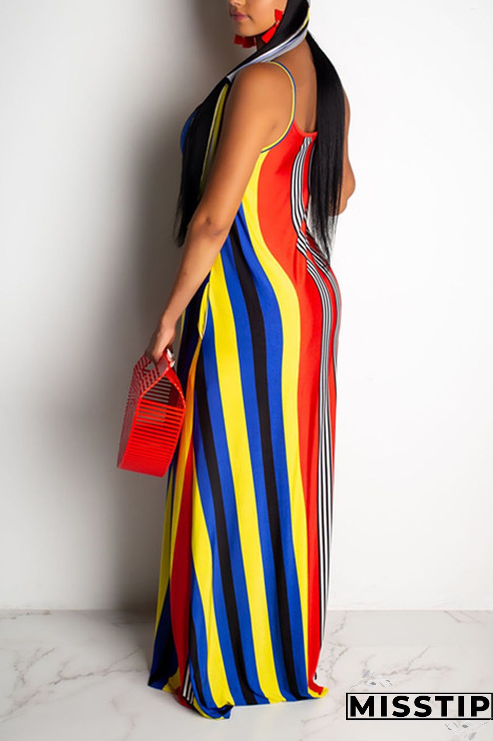 Multicolor Fashion Sexy Striped Printing Loose Dress