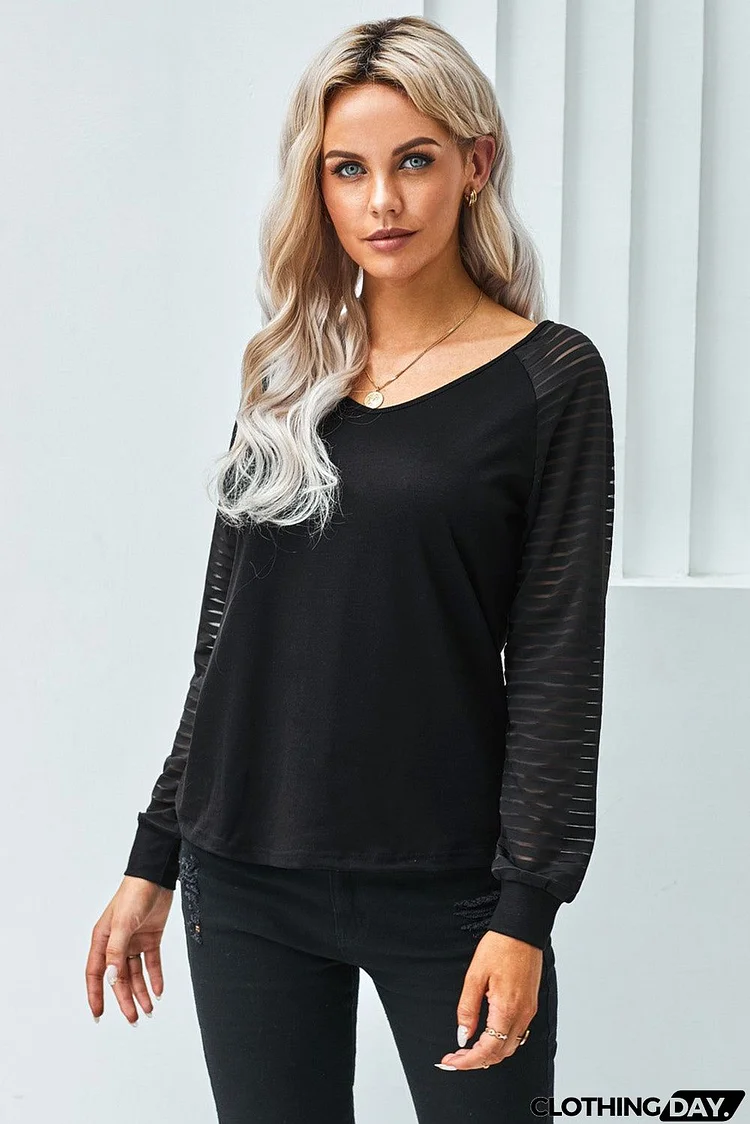 Sheer Stripe V-Neck Top