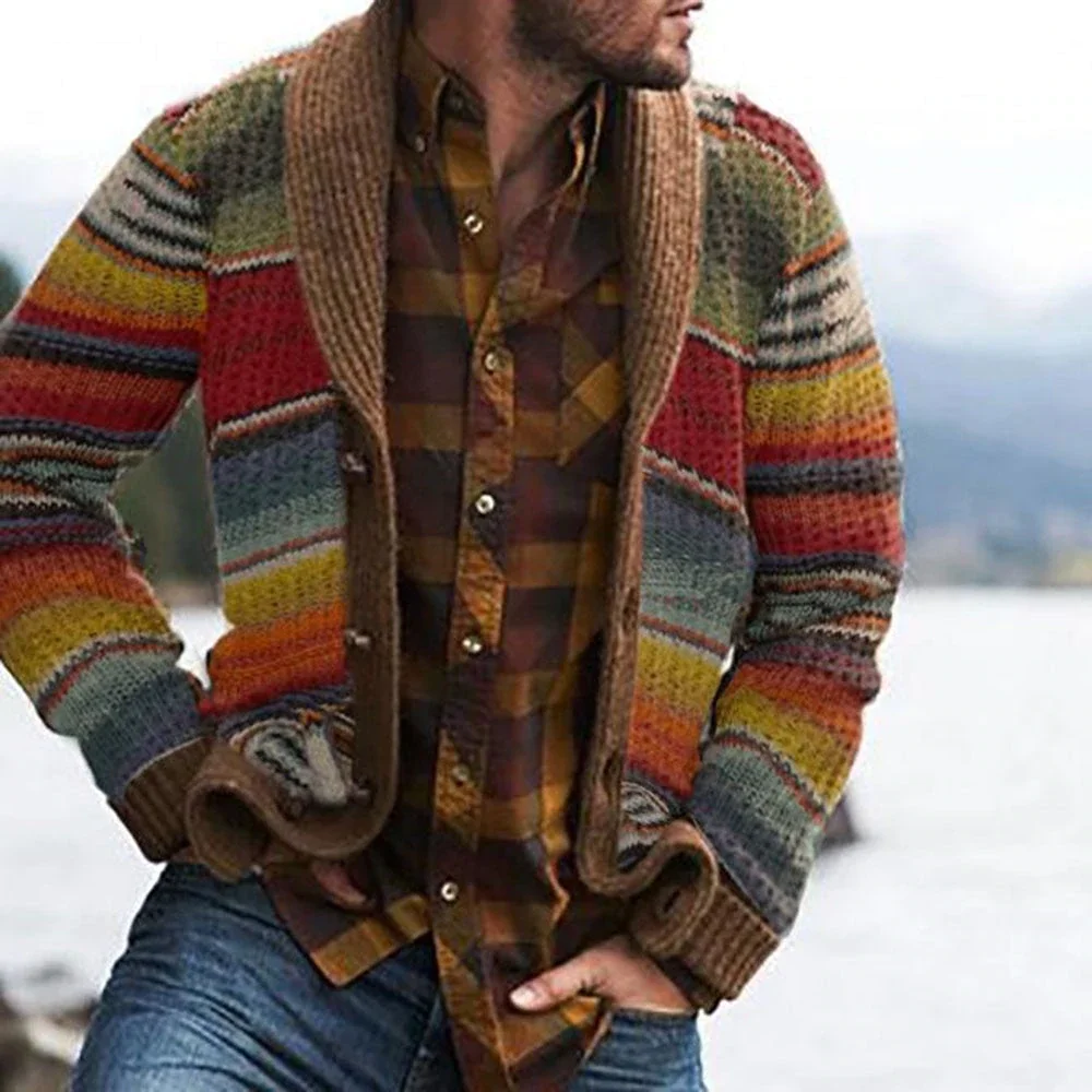 Lapel Print Men's Sweater | EGEMISS