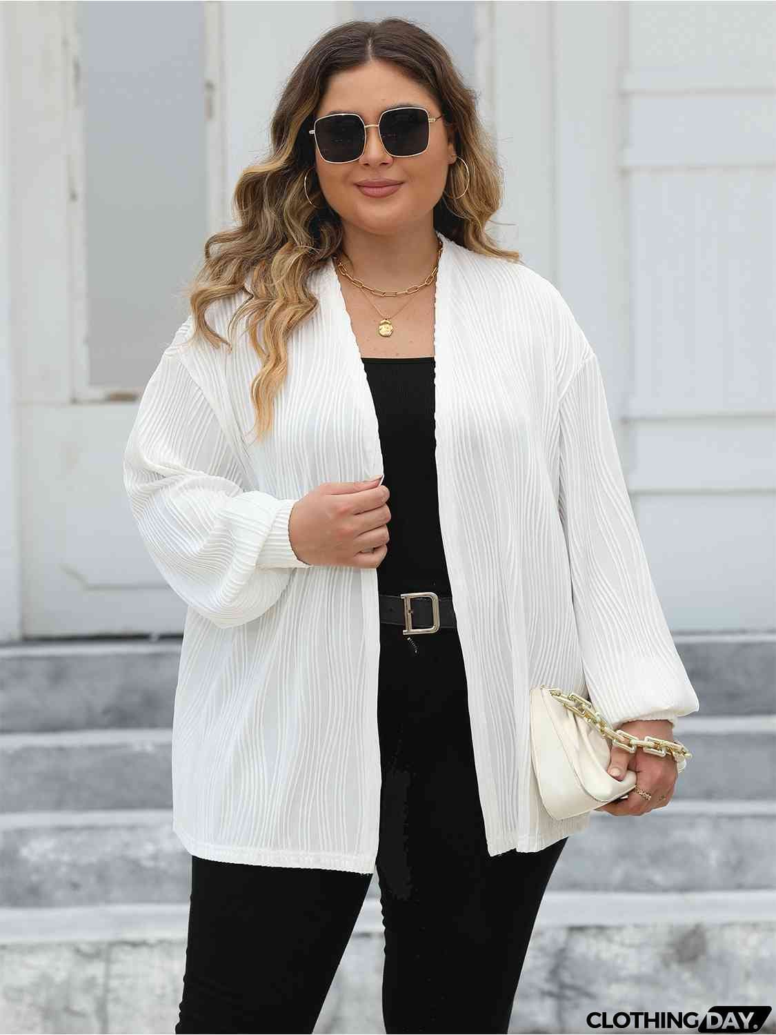Plus Size Open Front Long Sleeve Cardigan