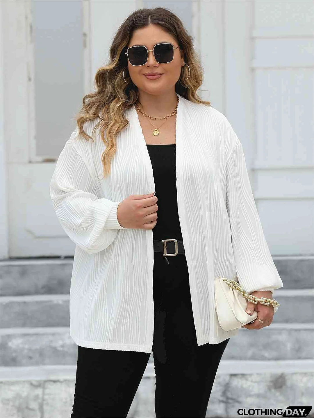 Plus Size Open Front Long Sleeve Cardigan