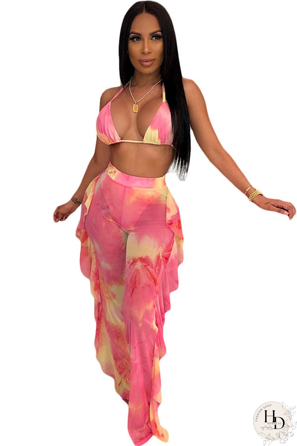 Army Green Sexy Fashion Stringy selvedge Print Tie Dye Patchwork Loose Sleeveless