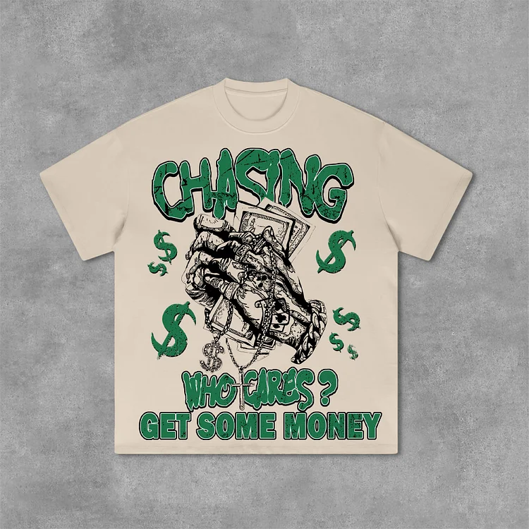 Vintage Chasing Money Graphic Print Cotton T-Shirt SOPULA