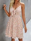 Floral Printed Condole Belt Mini Dress