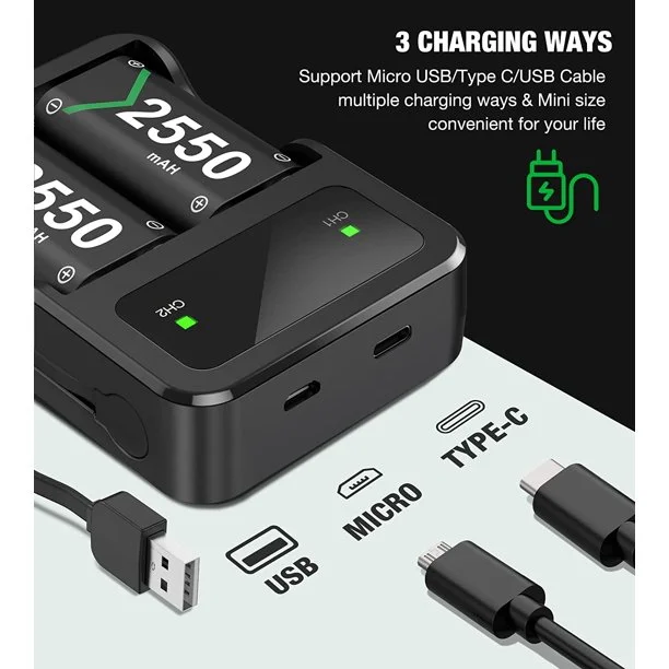 DinoFire Xbox Charger Station for Xbox Rechargeable Battery Pack with 3x2550 mAh Controller Battery Pack