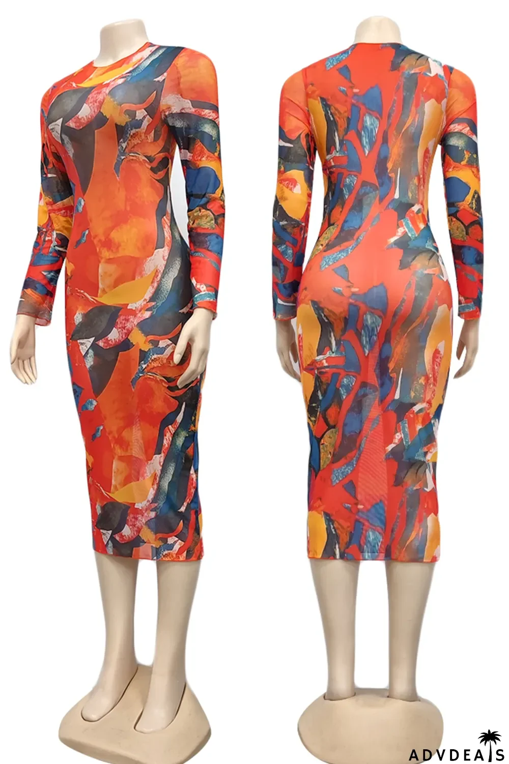 Red Sexy Print Split Joint Pencil Skirt Dresses