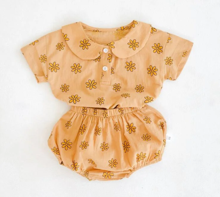 Baby Girls Clothes Set 2021 New Flower T-shirt+PP Shorts Summer Newborn Baby Girls Clothes Infant Baby Girls Clothing Suit