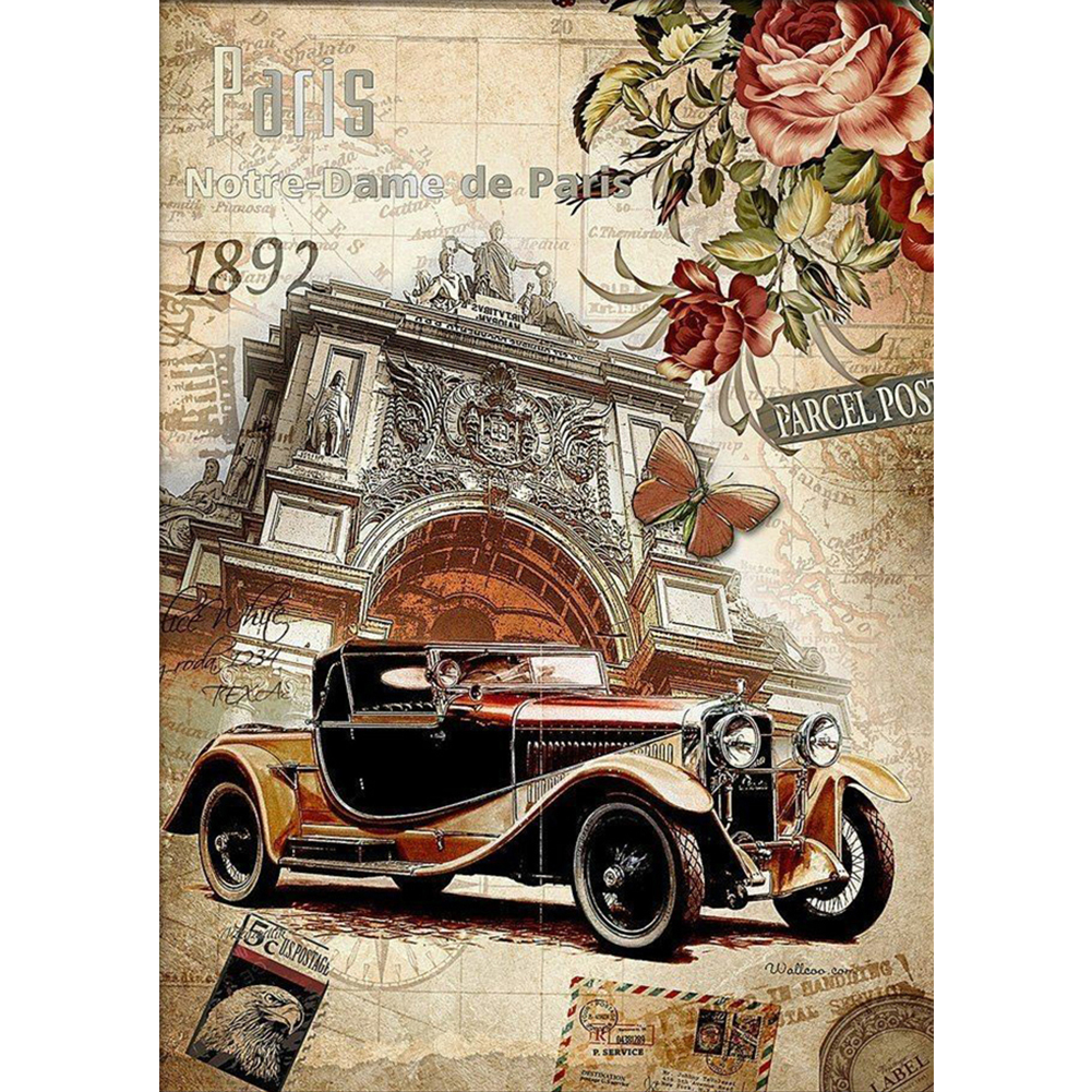 

30*40CM - Round Drill Diamond Painting - Retro Car, 501 Original