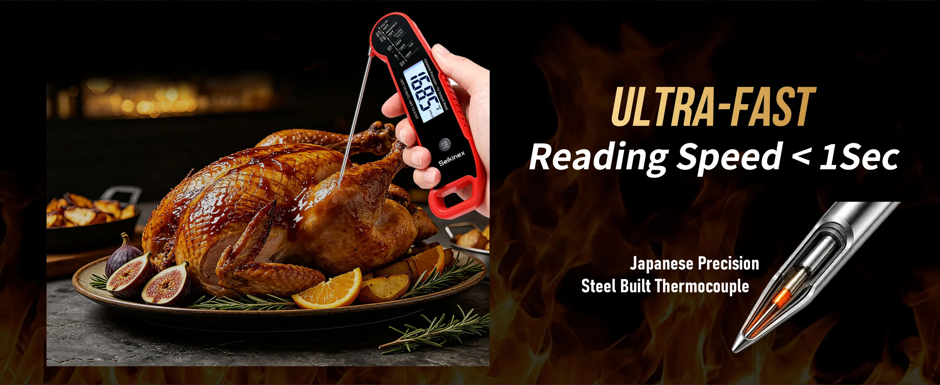 Grilling scene with food thermometer