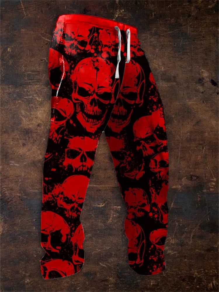 Men's Vintage Dark Style Ghost Skull Halloween Art Print Sweatpants / Rvogue / Rvogue