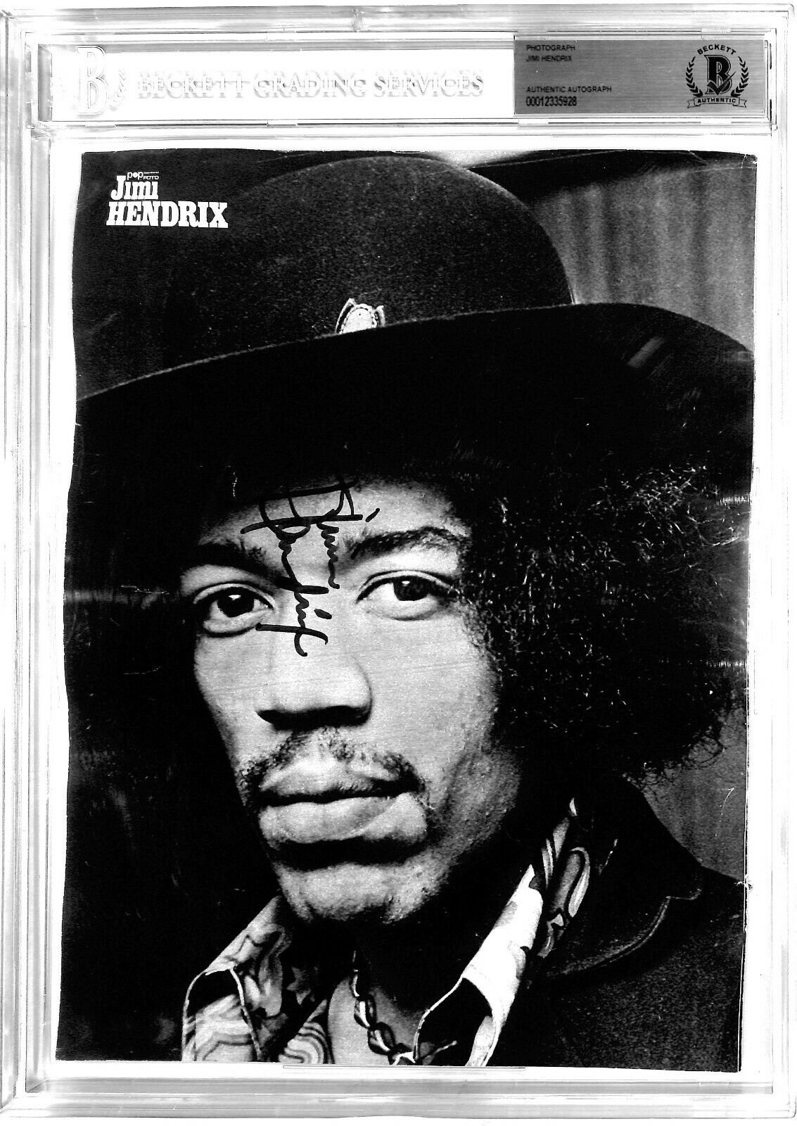 JIMI HENDRIX Signed Autographed Magazine Photo Poster painting Graded Beckett BAS 10 GEM SLABBED