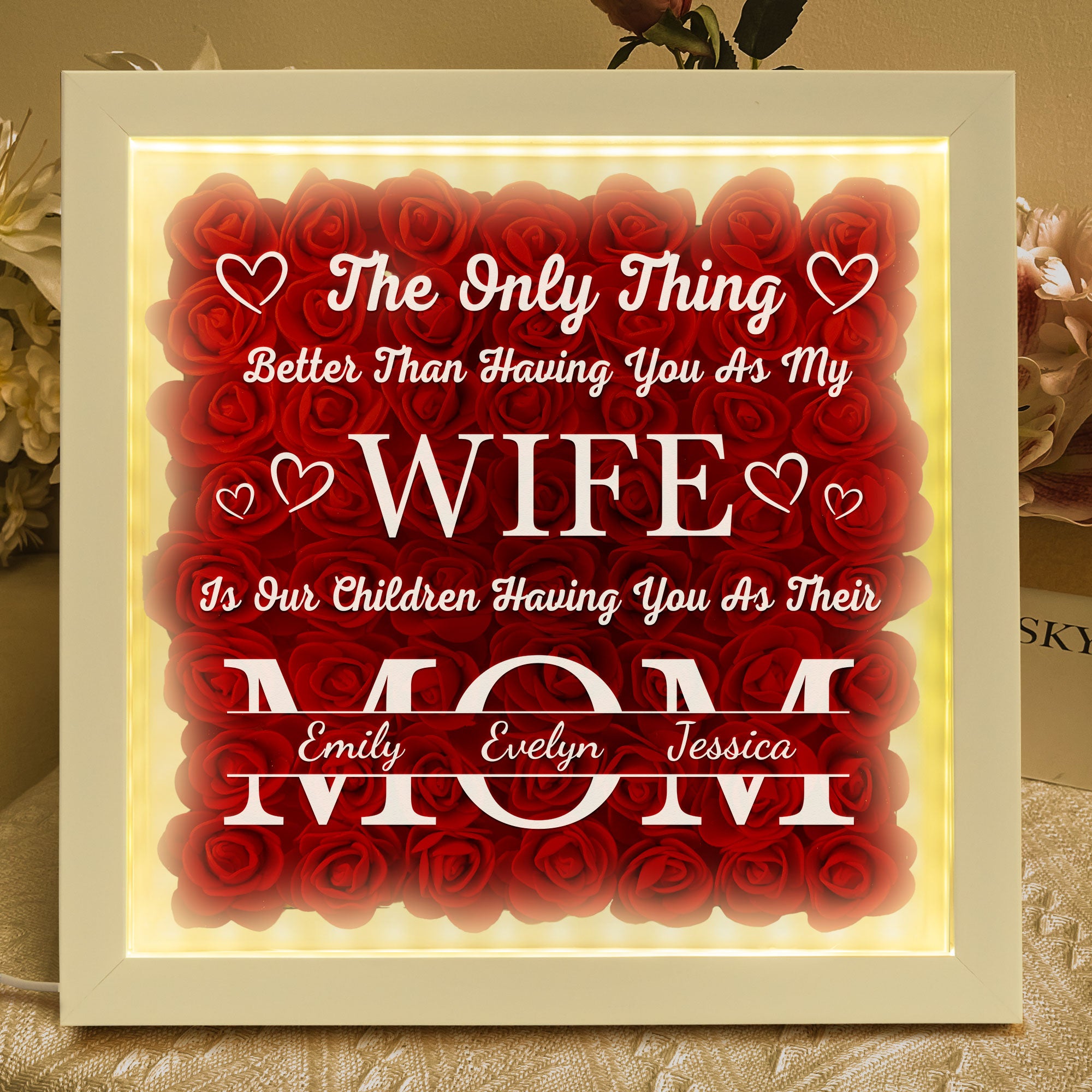 Loveyoufancy Having You As My Wife Mother's Day Gift - Personalized Flower Shadow Box With LED Light